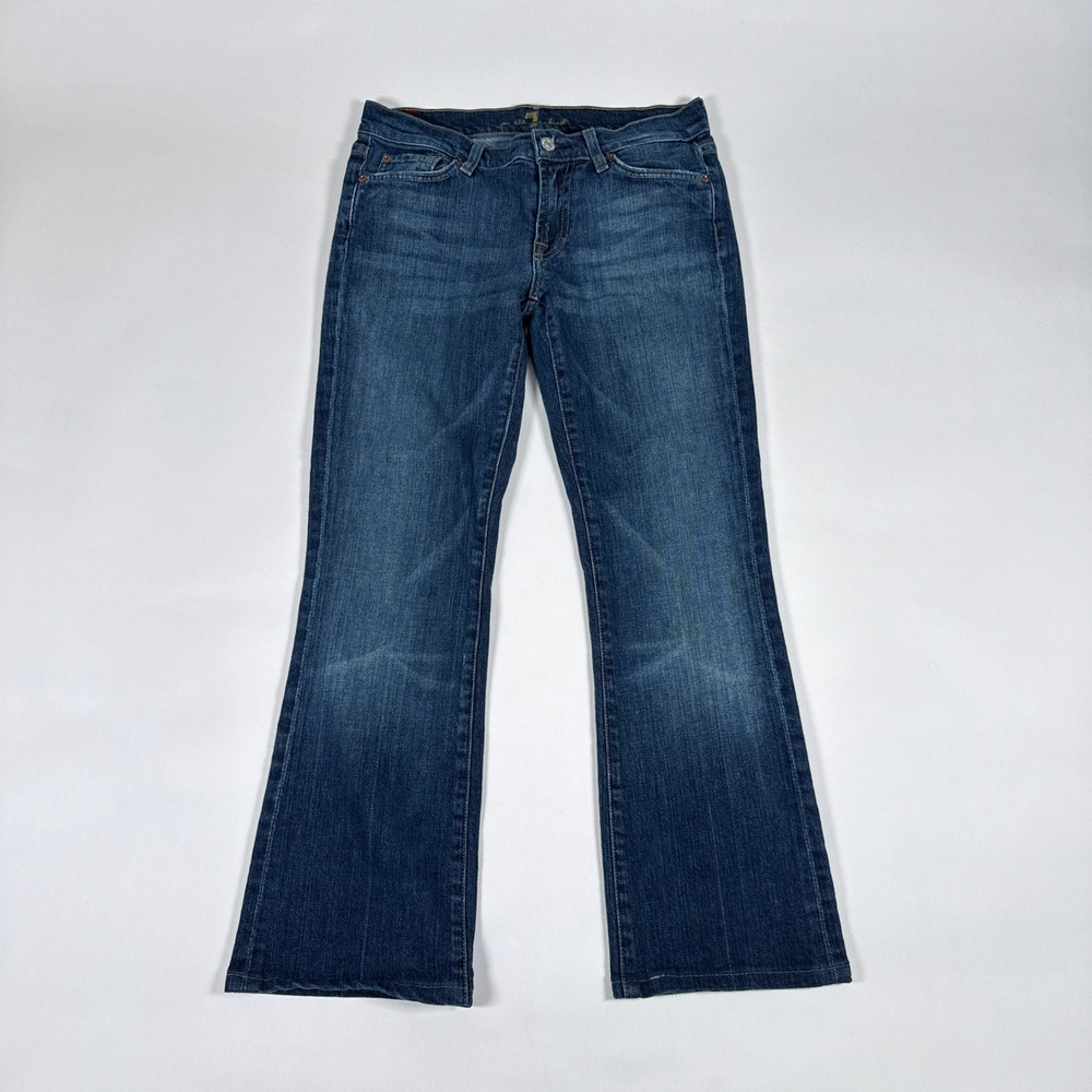7 For All Mankind Jeans Womens 28 Blue Bootcut Embroidered Pocket Low Rise Y2K